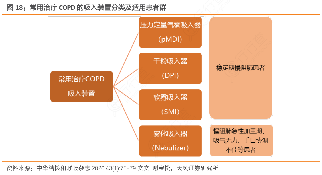 常用治疗COPD的吸入装置分类及适用患者群